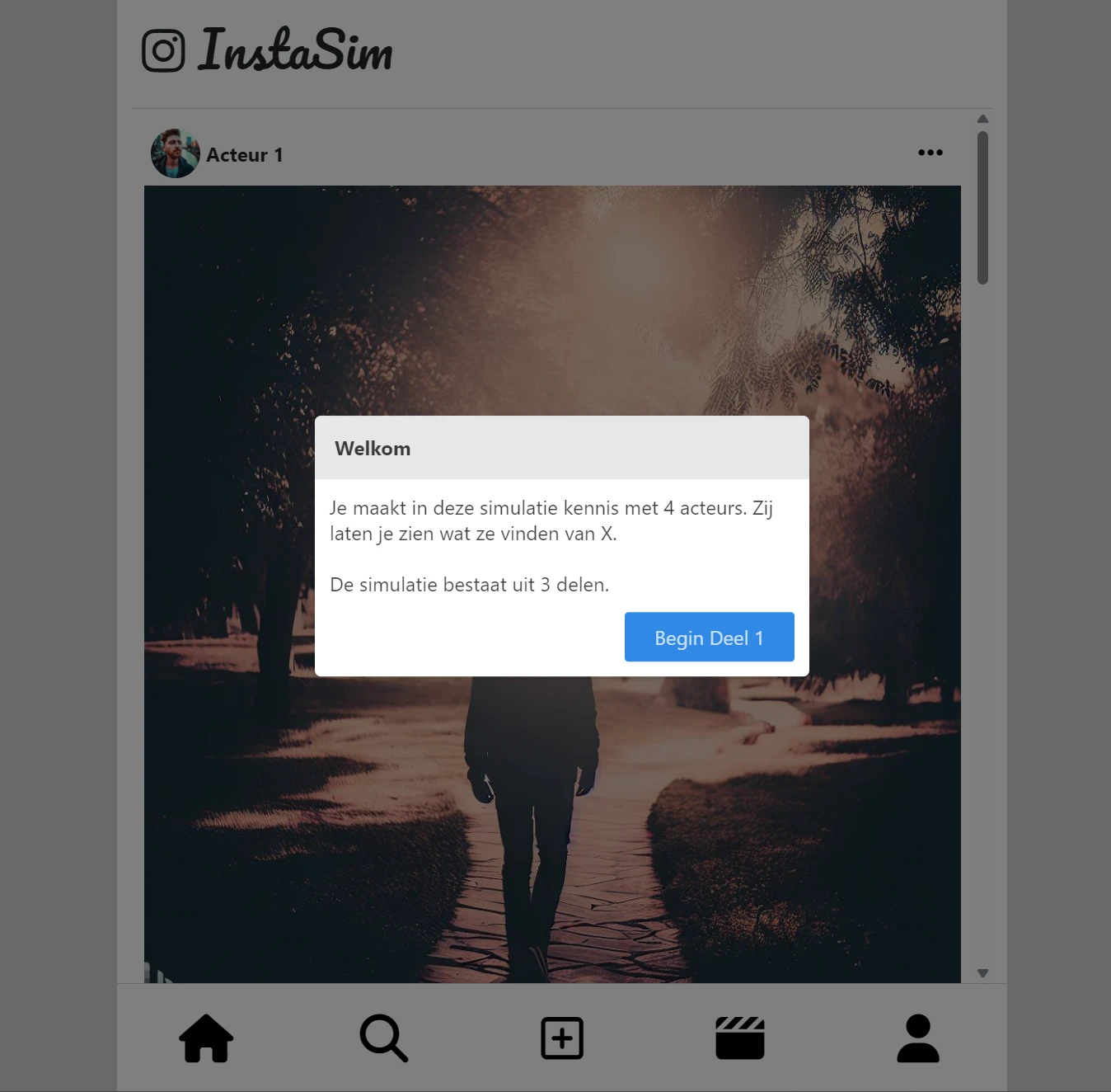 Figure 1: Screenshot of a prototype of the Instagram Simulator